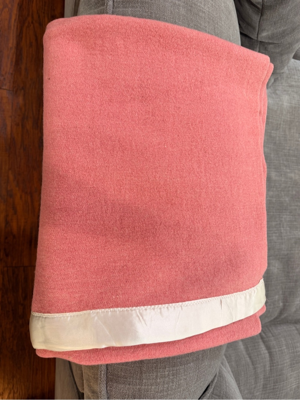 Vintage Cannon Pink Wool Blanket Satin Trim 65x79 Mid Century Bedding